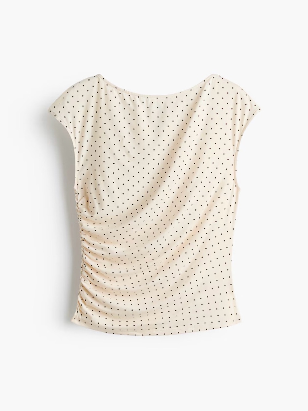 H&M Cream Polka Dot Ruched Cap Sleeve Top Medium